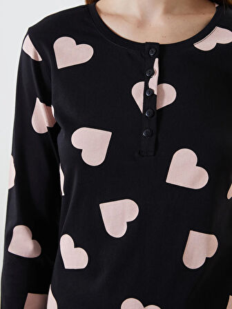 Bisiklet Yaka Desenli Kadın Pijama Takımı_W4L623Z8-LQJ_8684681853449_M