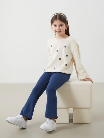LCW Kids Bej Bisiklet Yaka Çiçekli Kız Çocuk Sweatshirt ve Tayt Pantolon 2'li