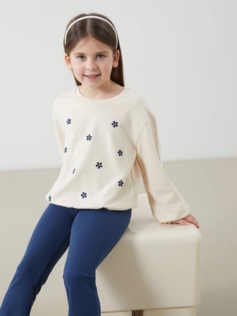 LCW Kids Bej Bisiklet Yaka Çiçekli Kız Çocuk Sweatshirt ve Tayt Pantolon 2'li