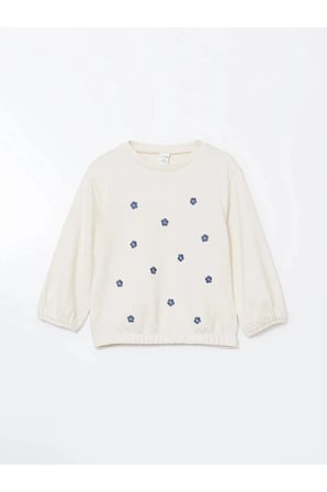 LCW Kids Bej Bisiklet Yaka Çiçekli Kız Çocuk Sweatshirt ve Tayt Pantolon 2'li