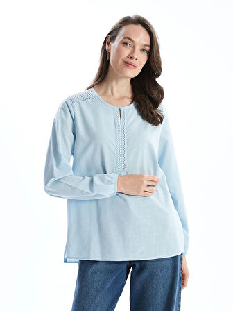 LCW Grace Mavi Kaçık Yaka Nakışlı Kadın Bluz