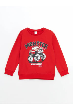 LCW Kids Bisiklet Yaka Baskılı Erkek Çocuk Sweatshirt