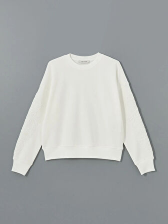 Bisiklet Yaka Nakışlı Oversize Kadın Kalın Sweatshirt_W4L755Z8-R9J_8684681886027_2XL