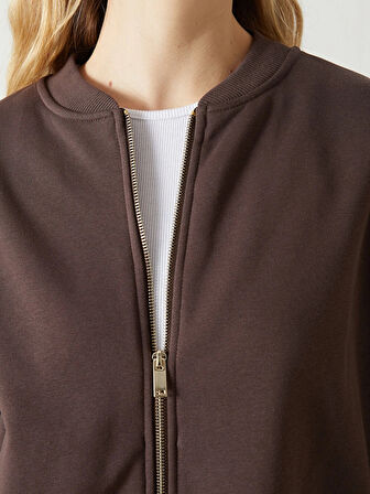 LCW Vision Kahverengi Kolej Yaka Oversize Kadın Fermuarlı Sweatshirt