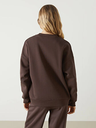 LCW Vision Kahverengi Kolej Yaka Oversize Kadın Fermuarlı Sweatshirt