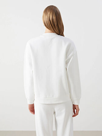 LCW Vision Ekru Kolej Yaka Oversize Kadın Fermuarlı Sweatshirt