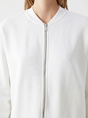 LCW Vision Ekru Kolej Yaka Oversize Kadın Fermuarlı Sweatshirt