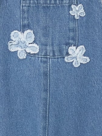 LCW Kids MAVİ Kare Yaka Nakışlı Kız Çocuk Jean Salopet Elbise