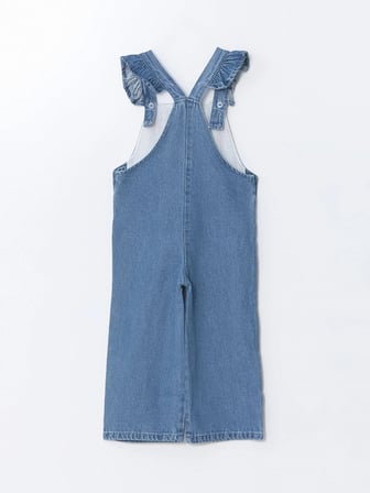 LCW Kids MAVİ Kare Yaka Nakışlı Kız Çocuk Jean Salopet Elbise