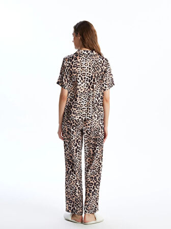 Gömlek Yaka Leopar Desenli Saten Kadın Pijama Takımı_W4L923Z8-LTE_8684681994449_S