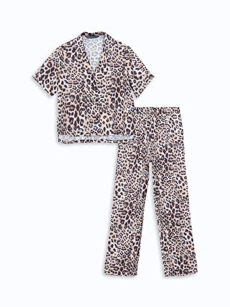 Gömlek Yaka Leopar Desenli Saten Kadın Pijama Takımı_W4L923Z8-LTE_8684681994449_S