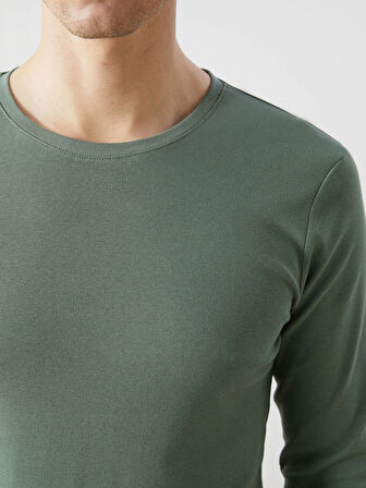 LCWAIKIKI Classic Yeşil Bisiklet Yaka Uzun Kollu Penye Erkek Tişört