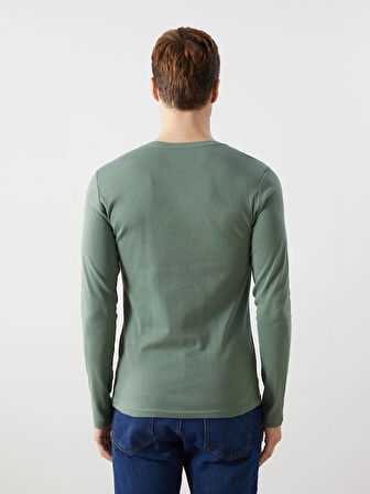LCWAIKIKI Classic Yeşil Bisiklet Yaka Uzun Kollu Penye Erkek Tişört