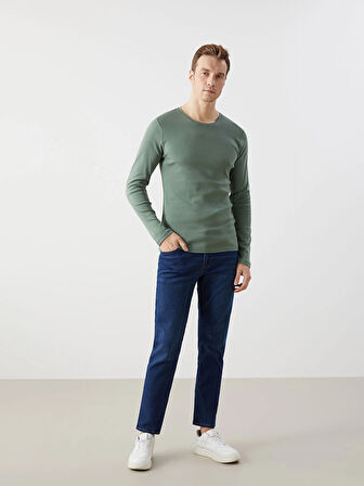 LCWAIKIKI Classic Yeşil Bisiklet Yaka Uzun Kollu Penye Erkek Tişört