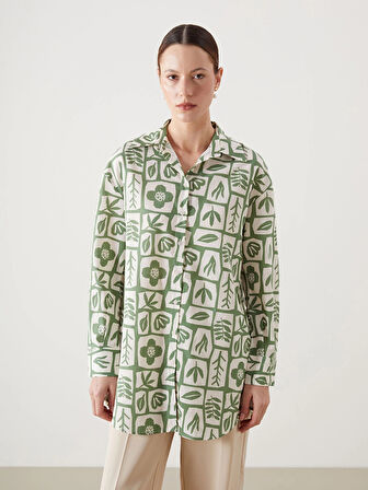 LCW Modest Yeşil Desenli Oversize Kadın Gömlek Tunik