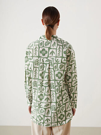 LCW Modest Yeşil Desenli Oversize Kadın Gömlek Tunik