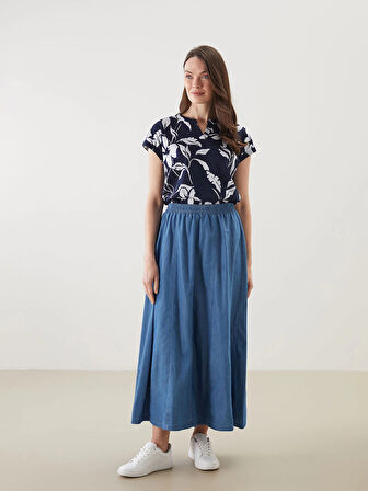 LCW Grace Mavi Beli Lastikli Kadın Jean Etek