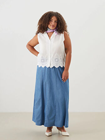 LCW Grace Mavi Beli Lastikli Kadın Jean Etek