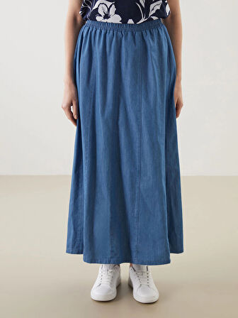 LCW Grace Mavi Beli Lastikli Kadın Jean Etek