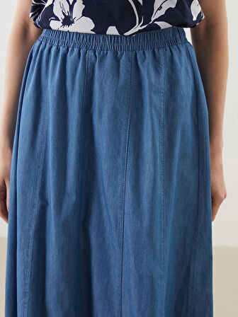 LCW Grace Mavi Beli Lastikli Kadın Jean Etek