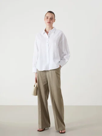 LCW Vision Ekru Çizgili Oversize Kadın Gömlek