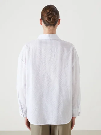 LCW Vision Ekru Çizgili Oversize Kadın Gömlek