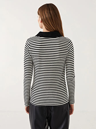 LCW Modest Siyah Polo Yaka Çizgili Kadın Body