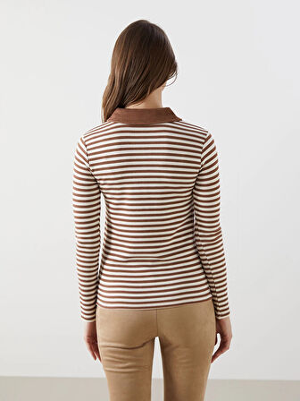 LCW Modest Bej Polo Yaka Çizgili Kadın Body
