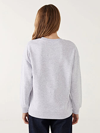 LCW Modest Beyaz Bisiklet Yaka Boston Baskılı Kadın Sweatshirt Tunik