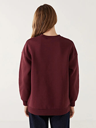 LCW Modest Bordo Bisiklet Yaka Baskılı Kadın Sweatshirt Tunik