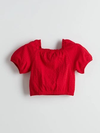 LCW Kids Kırmızı Kare Yaka Dokulu Kız Çocuk Crop Bluz