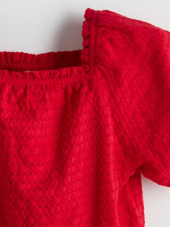 LCW Kids Kırmızı Kare Yaka Dokulu Kız Çocuk Crop Bluz