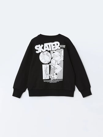 LCW Kids Siyah Bisiklet Yaka Erkek Çocuk Sweatshirt