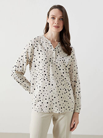LCW Grace Bej Kaçık Yaka Desenli Kadın Bluz