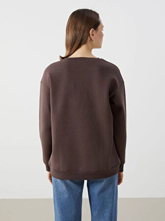 Bisiklet Yaka Baskılı Kadın Kalın Sweatshirt_W4J641Z8-YLR_8684682192752_L