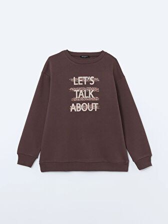 Bisiklet Yaka Baskılı Kadın Kalın Sweatshirt_W4J641Z8-YLR_8684682192752_L