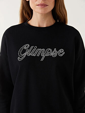 LCW Modest Siyah Baskılı Oversize Kadın Kalın Sweatshirt Tunik