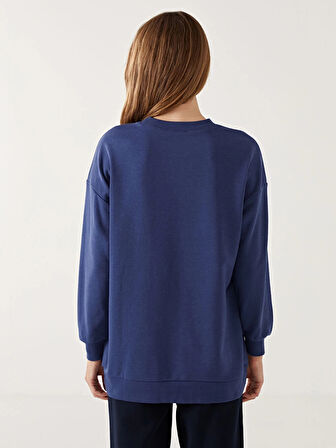 LCW Modest Lacivert Bisiklet Yaka Parlak Taşlı Kadın Sweatshirt Tunik