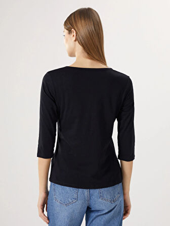 LCWAIKIKI Basic Siyah Bisiklet Yaka Kadın Tişört