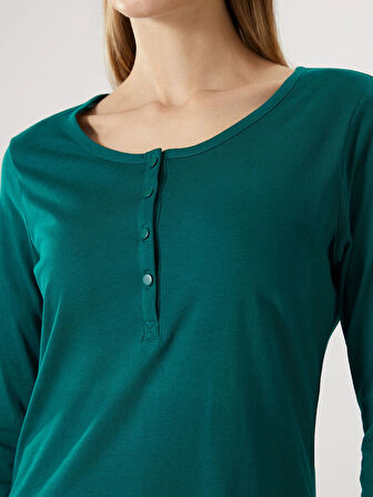 LCWAIKIKI Basic Yeşil Bisiklet Yaka Kadın Tişört