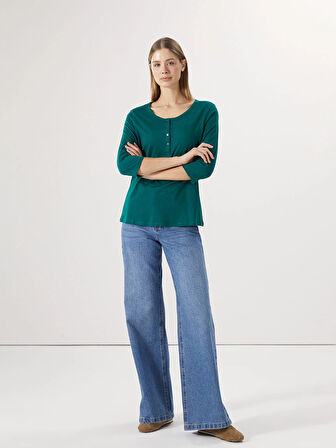 LCWAIKIKI Basic Yeşil Bisiklet Yaka Kadın Tişört