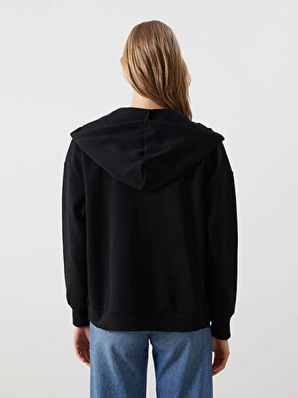 LCW Modest Siyah Kapüşonlu Oversize Kadın Fermuarlı Sweatshirt