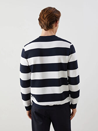 LCWAIKIKI Classic Lacivert Bisiklet Yaka Uzun Kollu Çizgili Erkek Sweatshirt