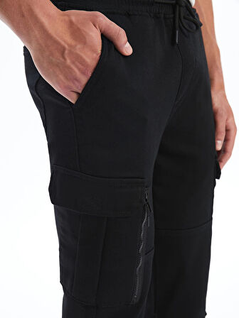 XSIDE Siyah Slim Fit Gabardin Erkek Kargo Pantolon