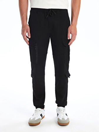 XSIDE Siyah Slim Fit Gabardin Erkek Kargo Pantolon