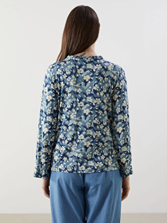 LCW Grace Mavi Bağlamalı Yaka Çiçekli Kadın Bluz