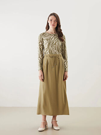 LCW Grace Bej Bisiklet Yaka Desenli Kadın Tişört