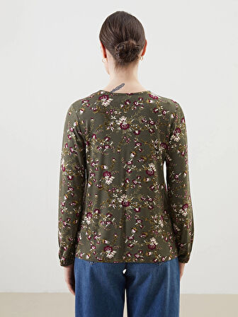 LCW Grace HAKİ Bağlamalı Yaka Çiçekli Kadın Bluz