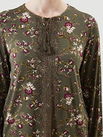 LCW Grace HAKİ Bağlamalı Yaka Çiçekli Kadın Bluz