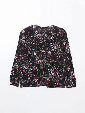 LCW Grace SİYAH Bağlamalı Yaka Çiçekli Kadın Bluz